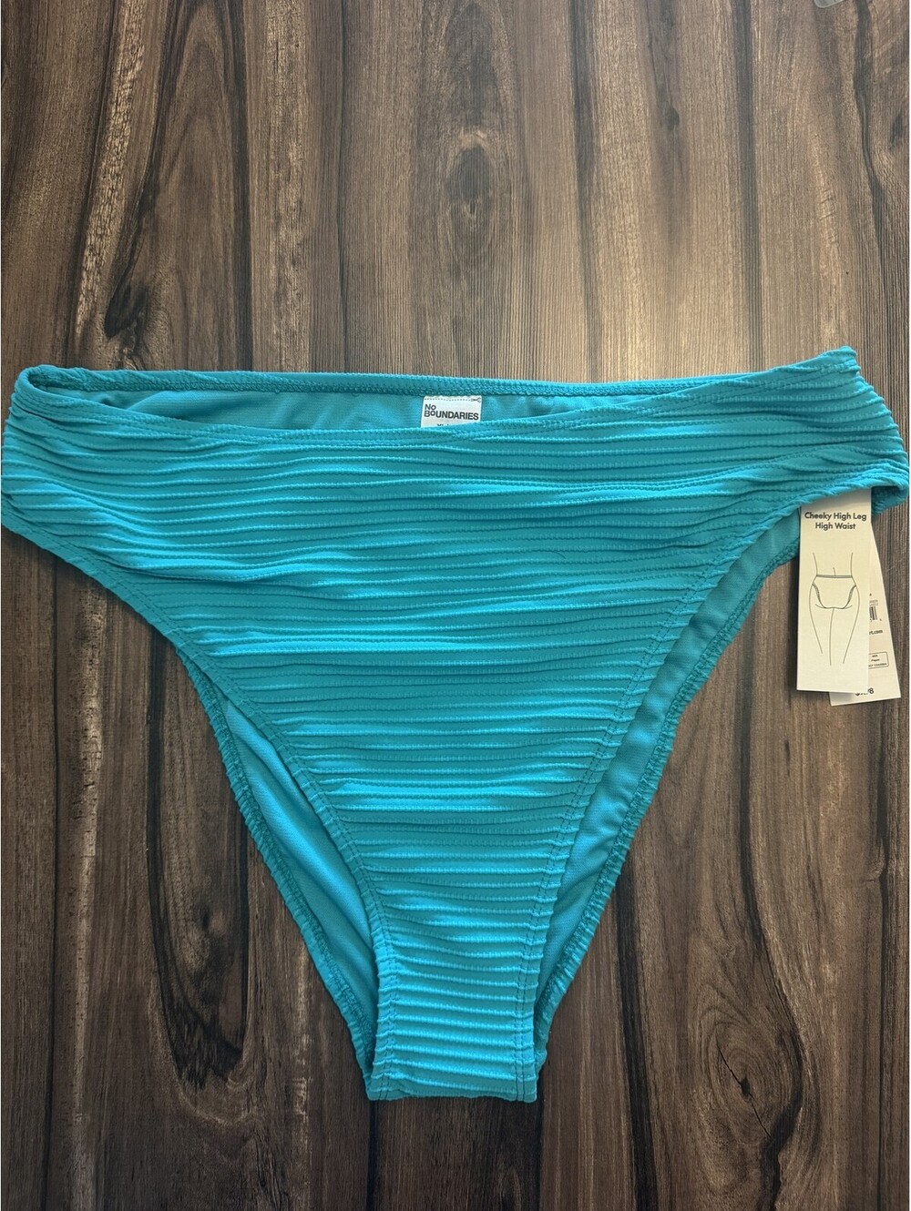 No Boundaries High Waist High Leg Cheeky Bikini Bottom Blue Women's Size XL NWT
